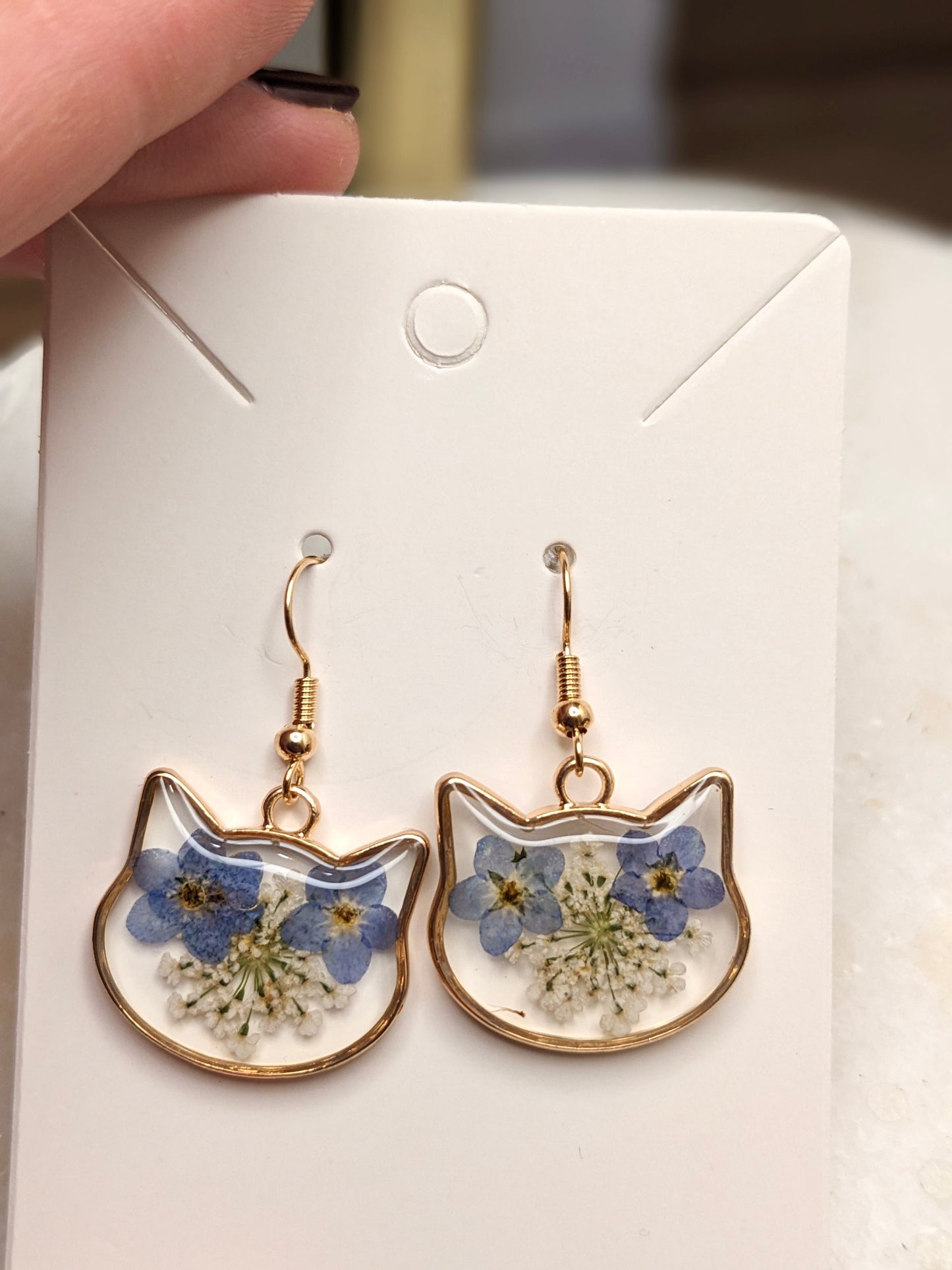 “Forget Me Not” Flower Cat Earrings
