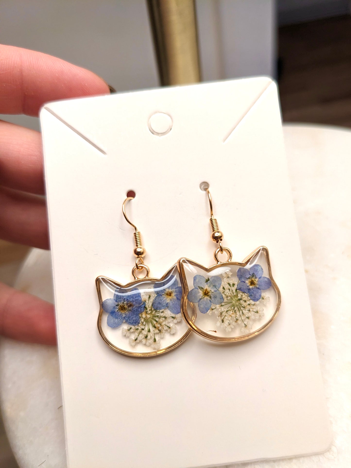 “Forget Me Not” Flower Cat Earrings