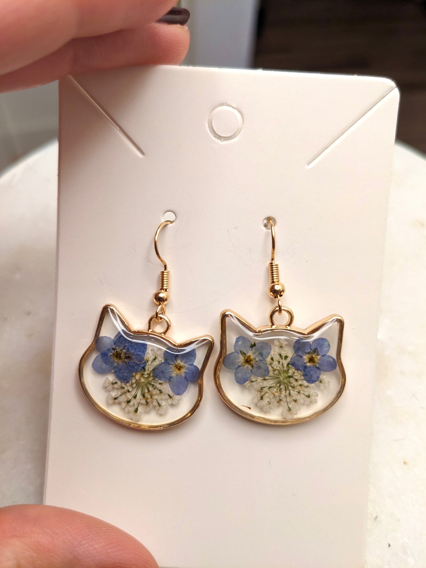 “Forget Me Not” Flower Cat Earrings