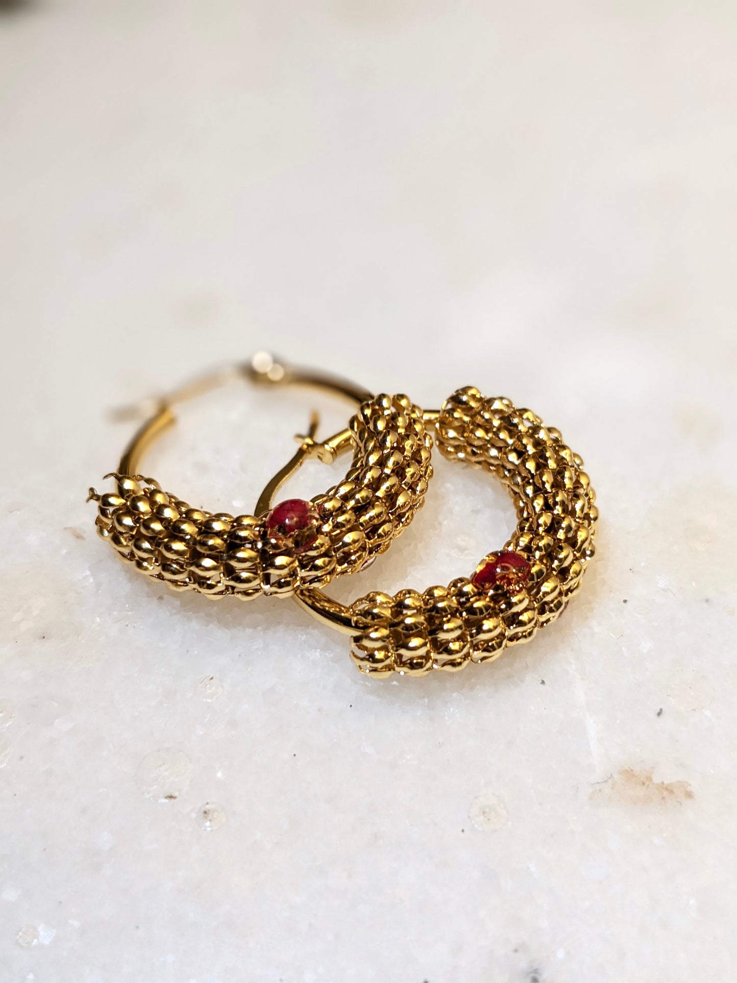 Gold-Plated Earrings with Red Rose Petals 🌹