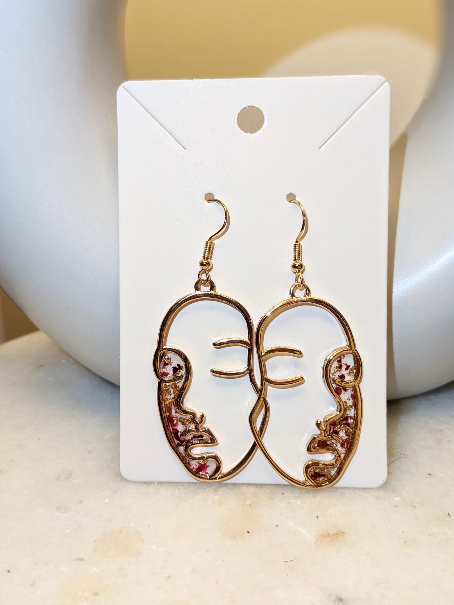 Face Earrings with Red Rose Petals