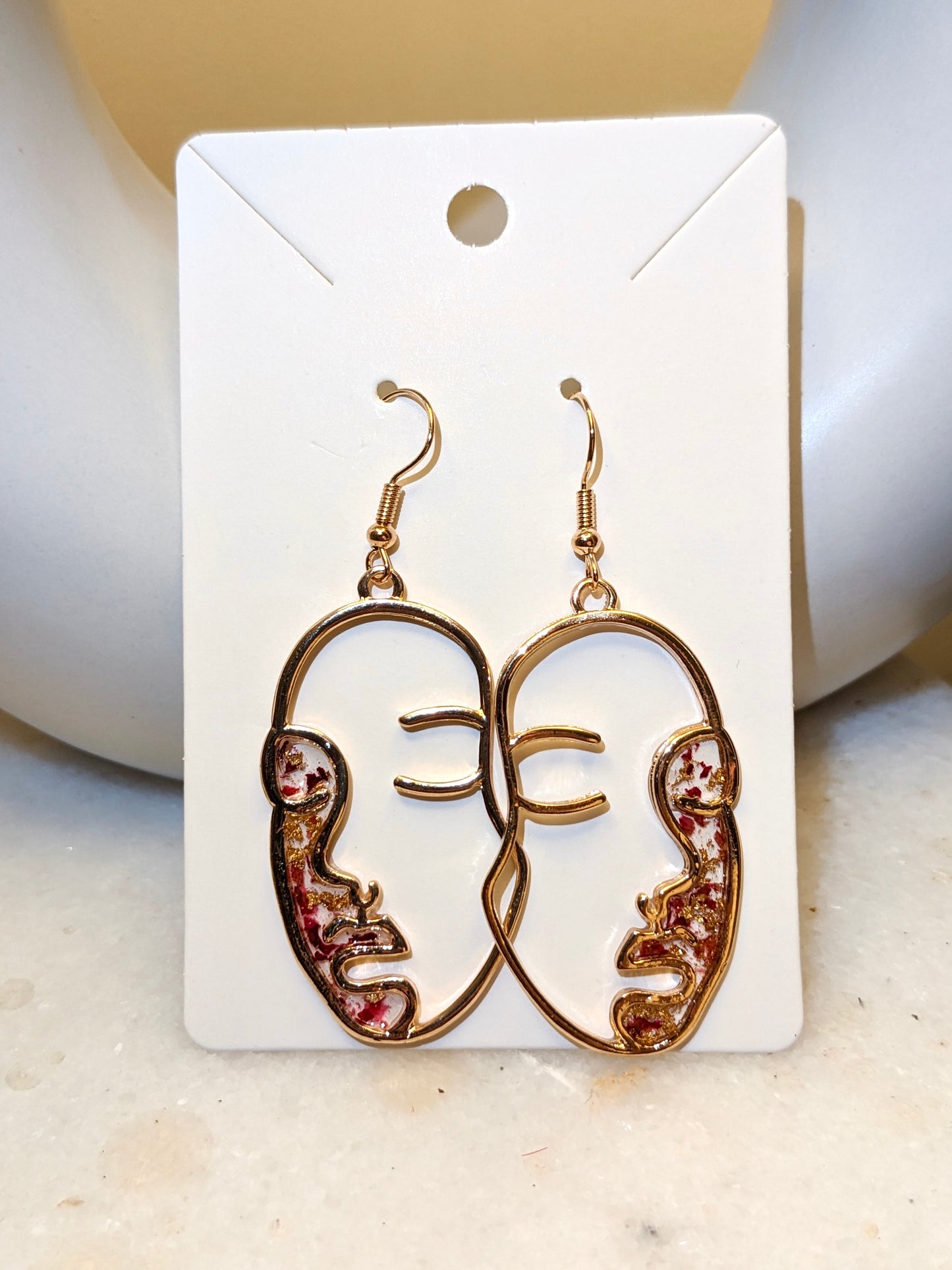 Face Earrings with Red Rose Petals