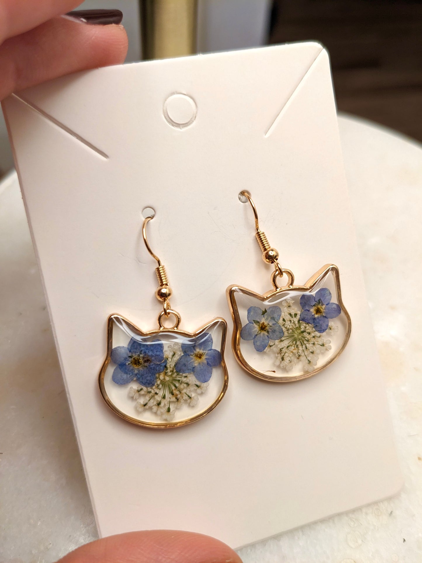 “Forget Me Not” Flower Cat Earrings