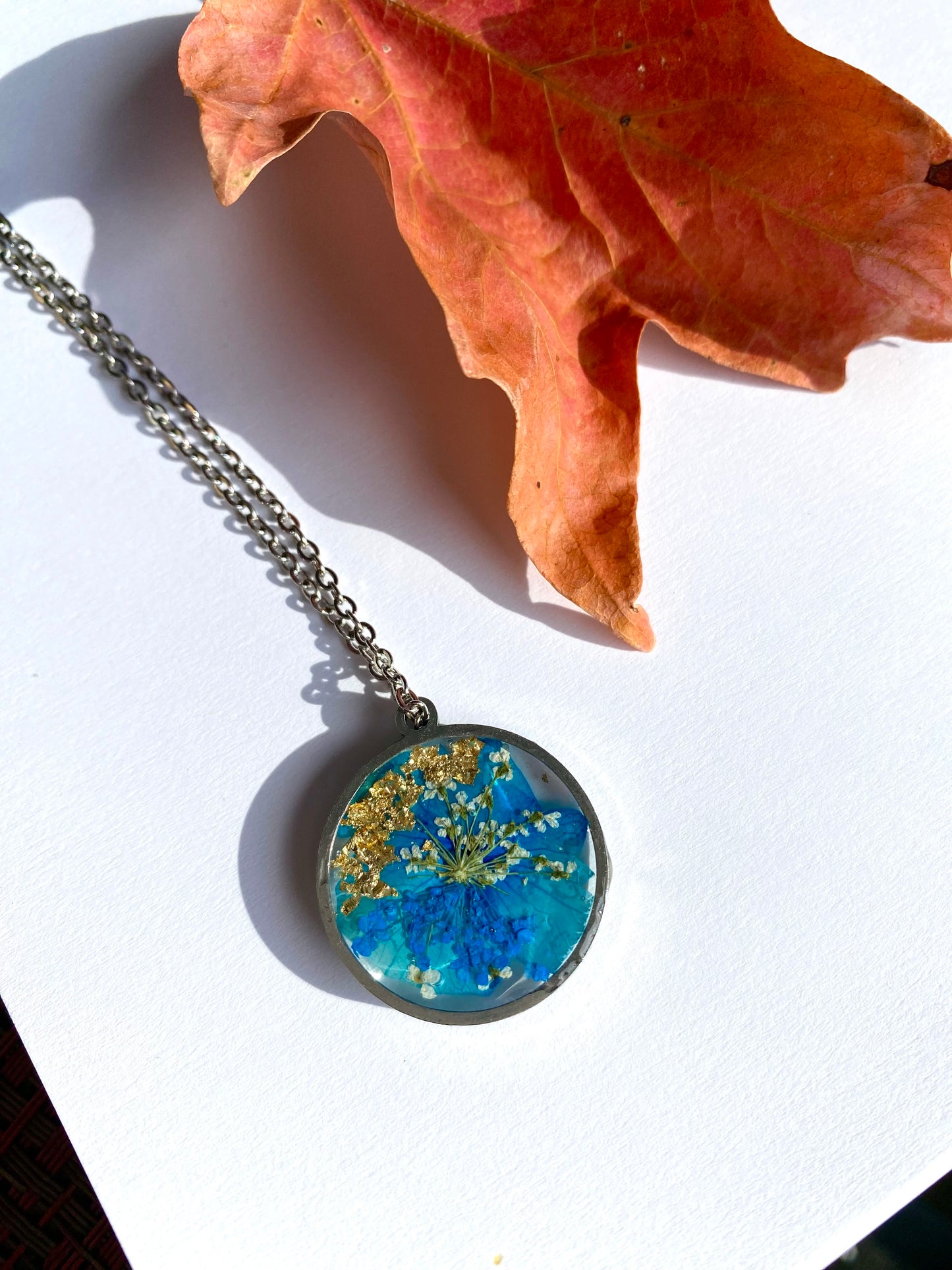 Blue Petal Charm Necklace