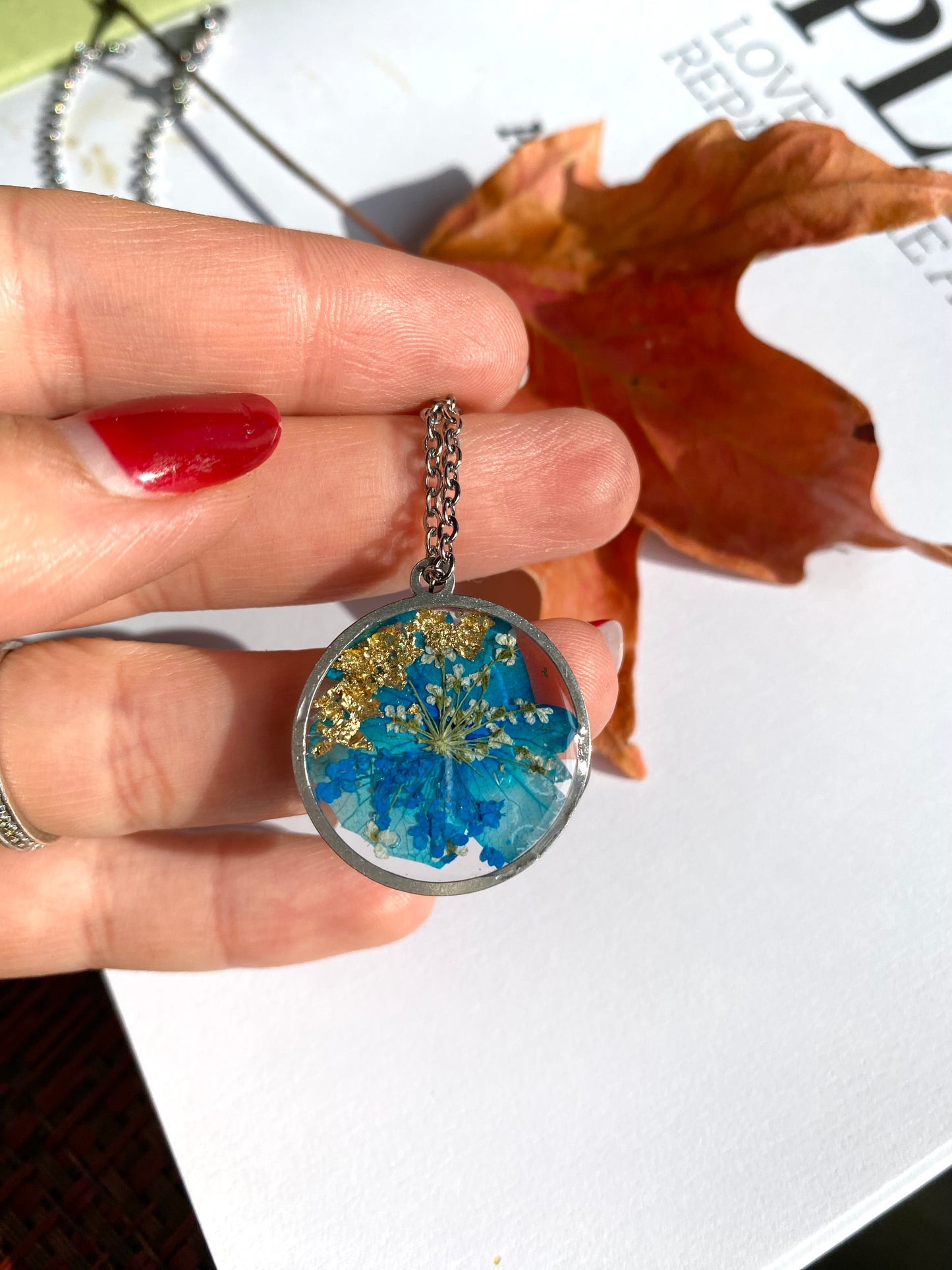 Blue Petal Charm Necklace