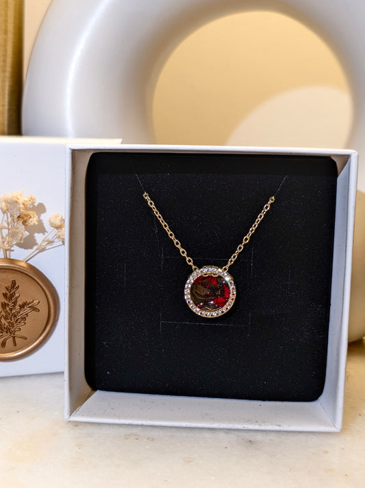 Circle Pendant with Red Rose Petals