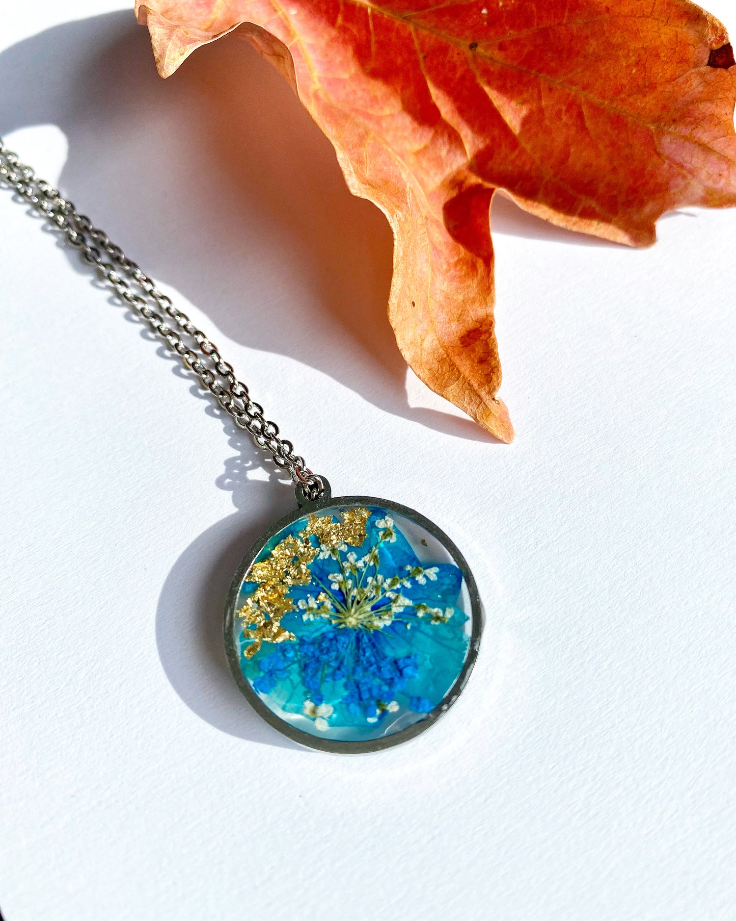 Blue Petal Charm Necklace