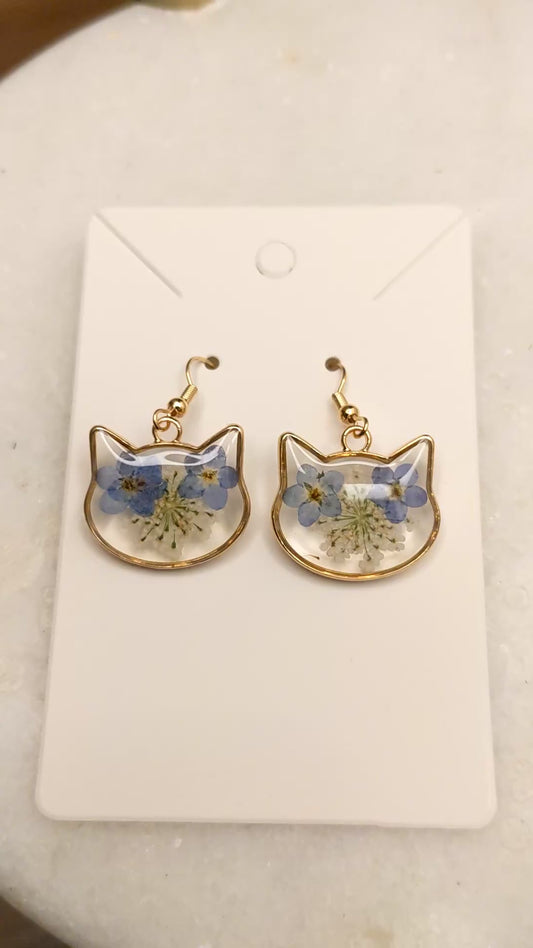 “Forget Me Not” Flower Cat Earrings