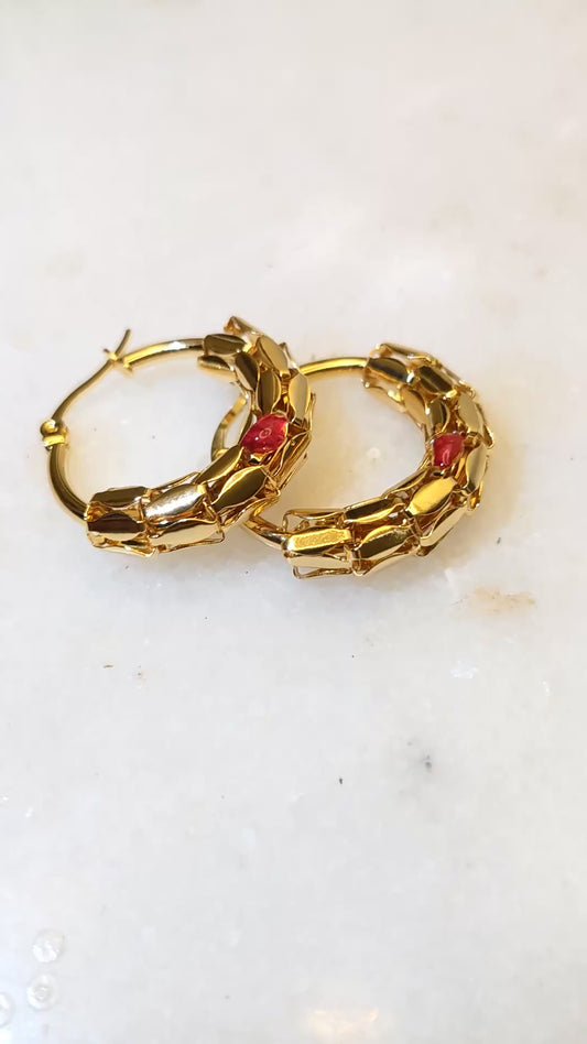 Gold-Plated Earrings with Red Rose Petals